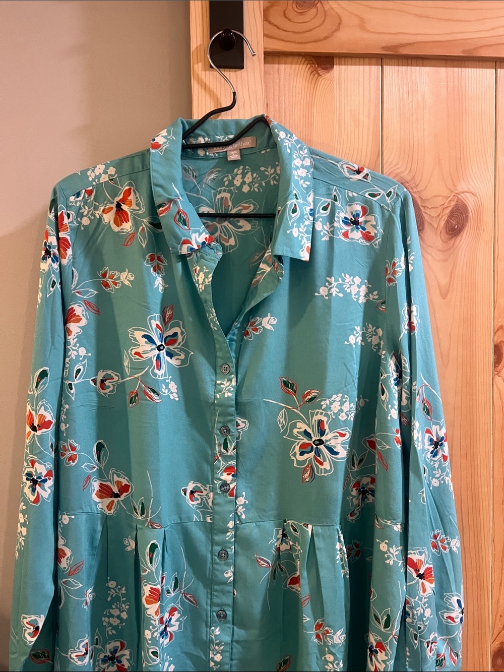 Woman Within Teal Floral Button-Down Shirt size large